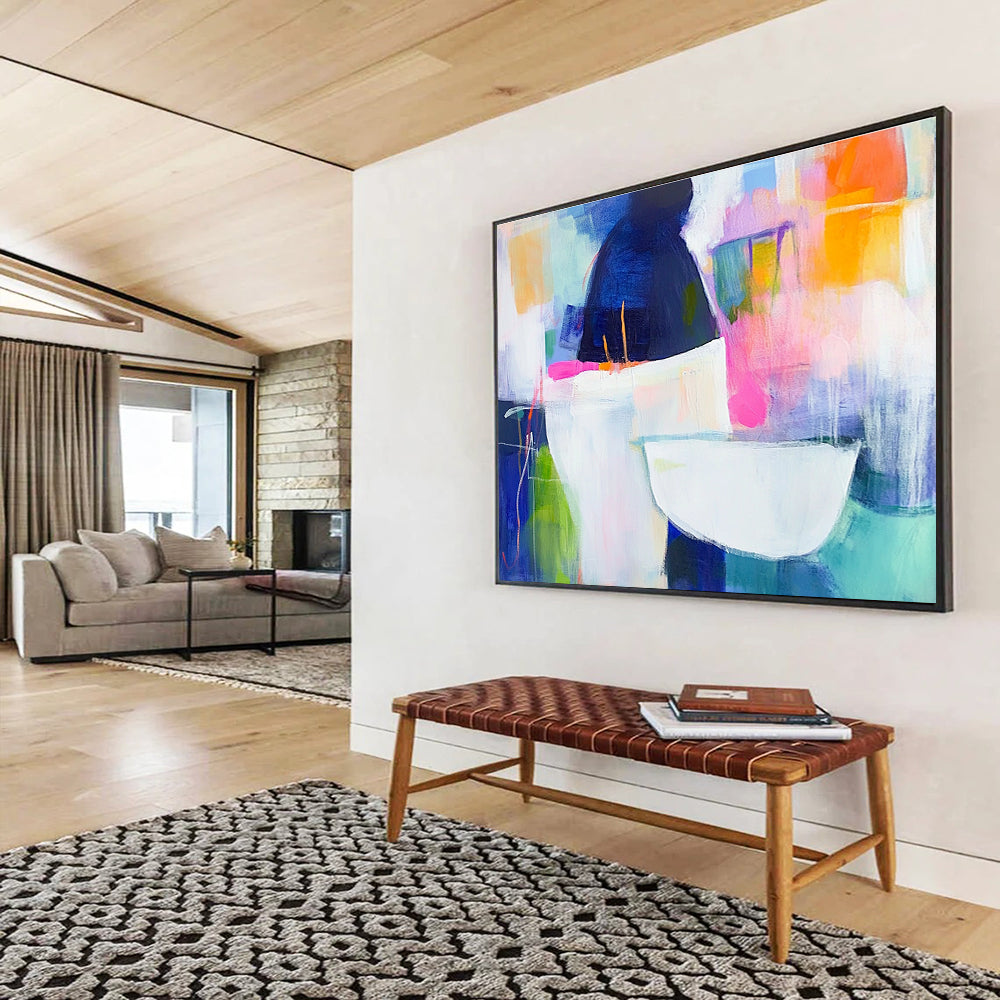 Color Blocked Vessel Abstract Painting with Playful, Minimalist Forms ABS464