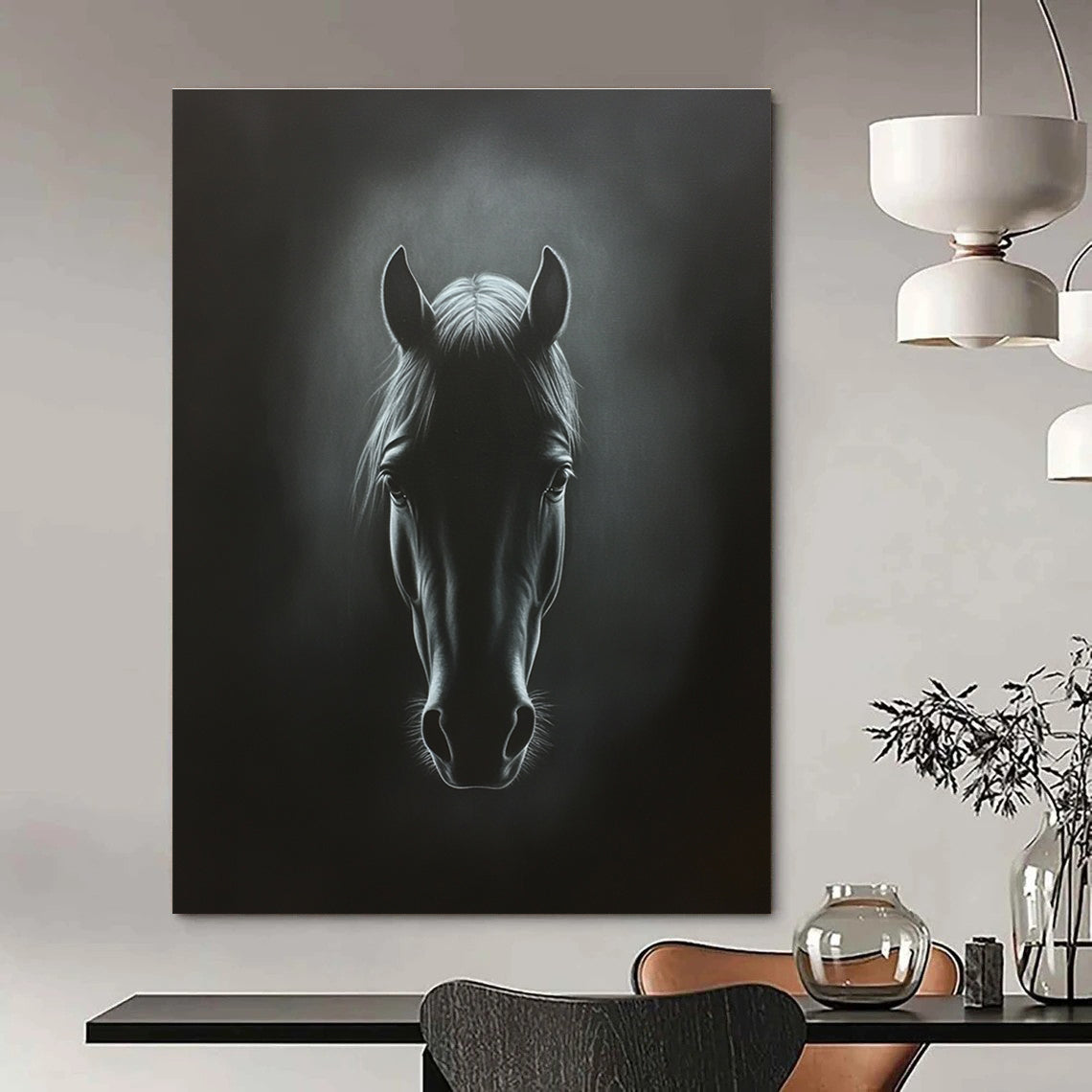 Dark Horse Portrait Abstract Painting of Mysterious Grace GAB0212