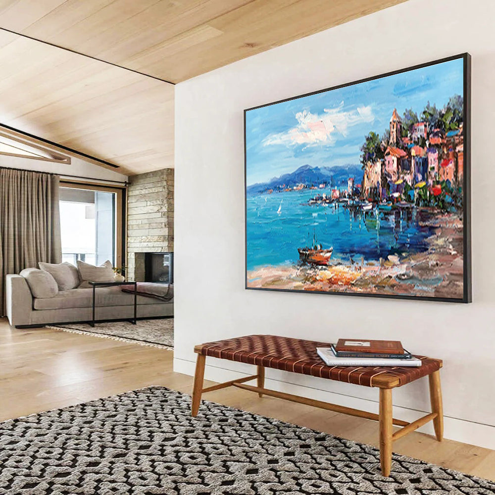 Coastal Town Abstract Painting for Nautical - Inspired Living Areas YHT230