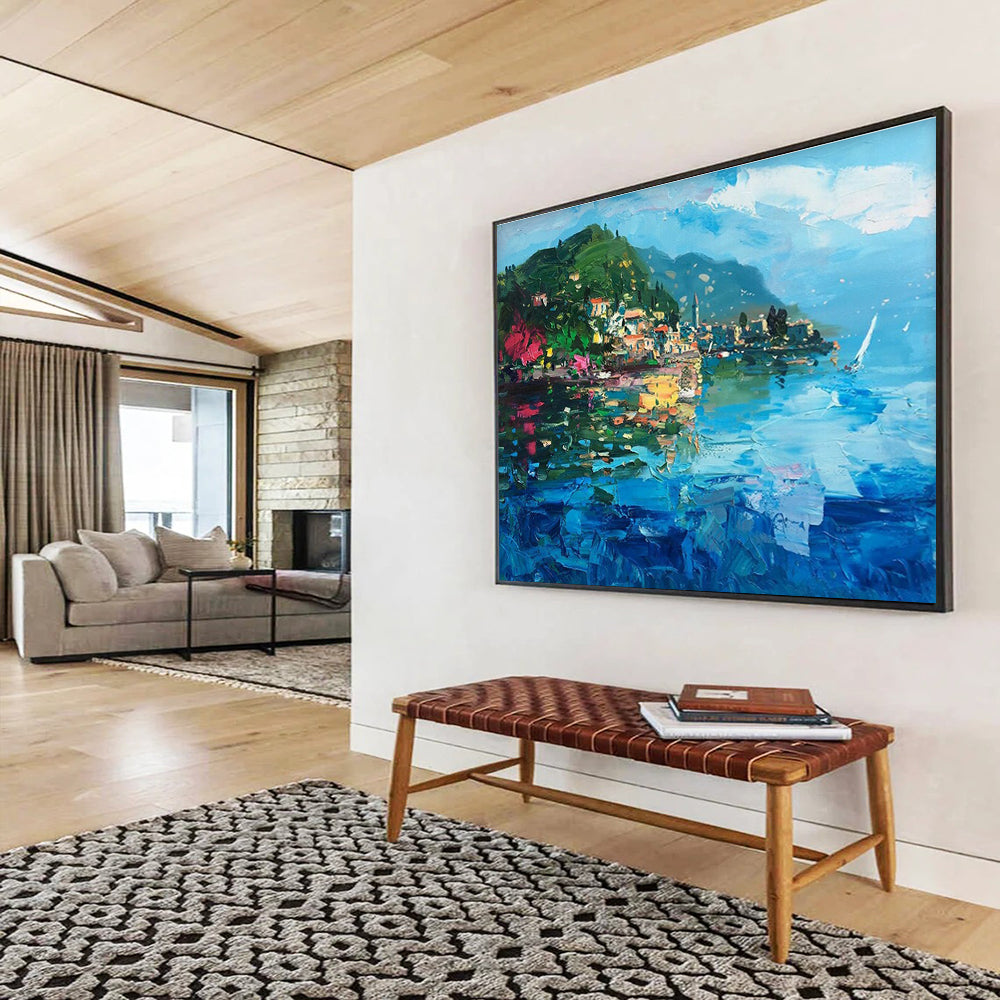 Lake Town Abstract Painting for Lakeside Home Living Rooms YHT487