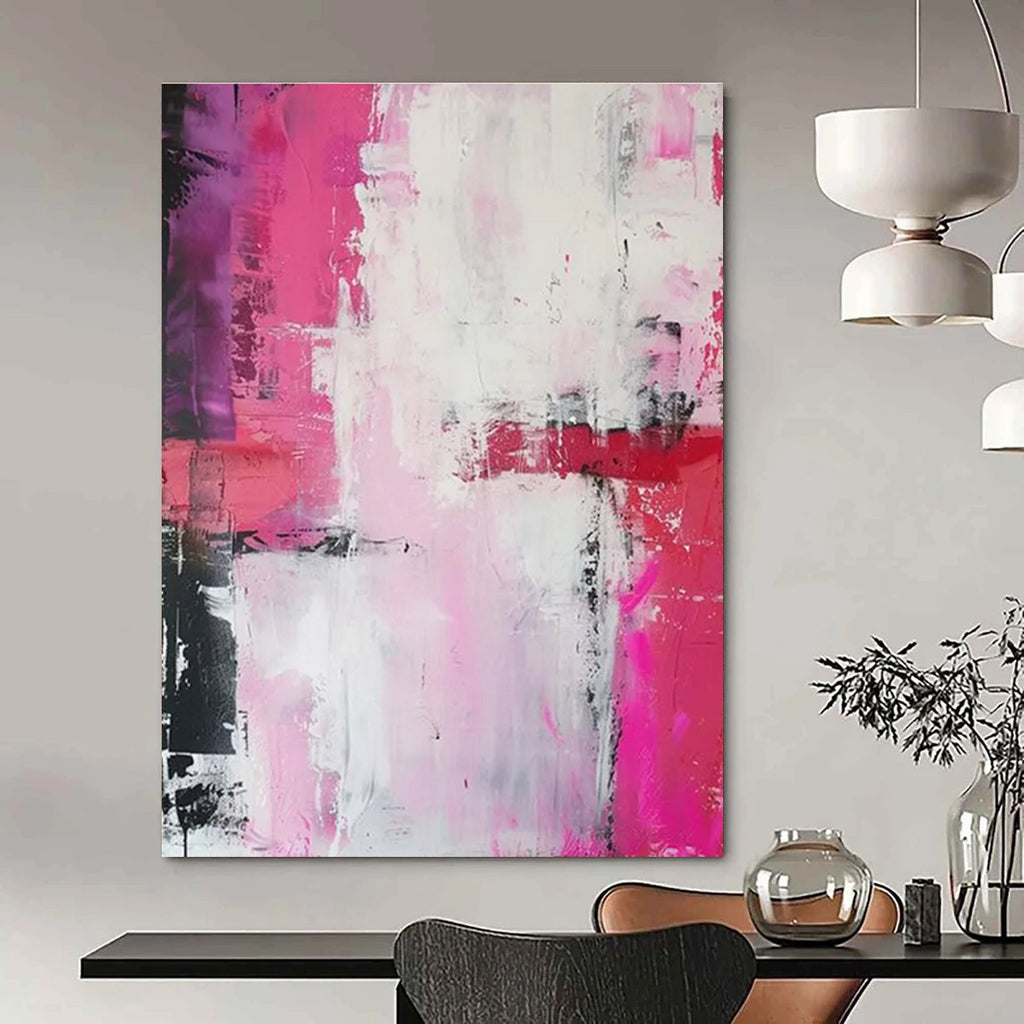 Pink - White Abstract Expression Painting for Feminine Home Studios HENG114