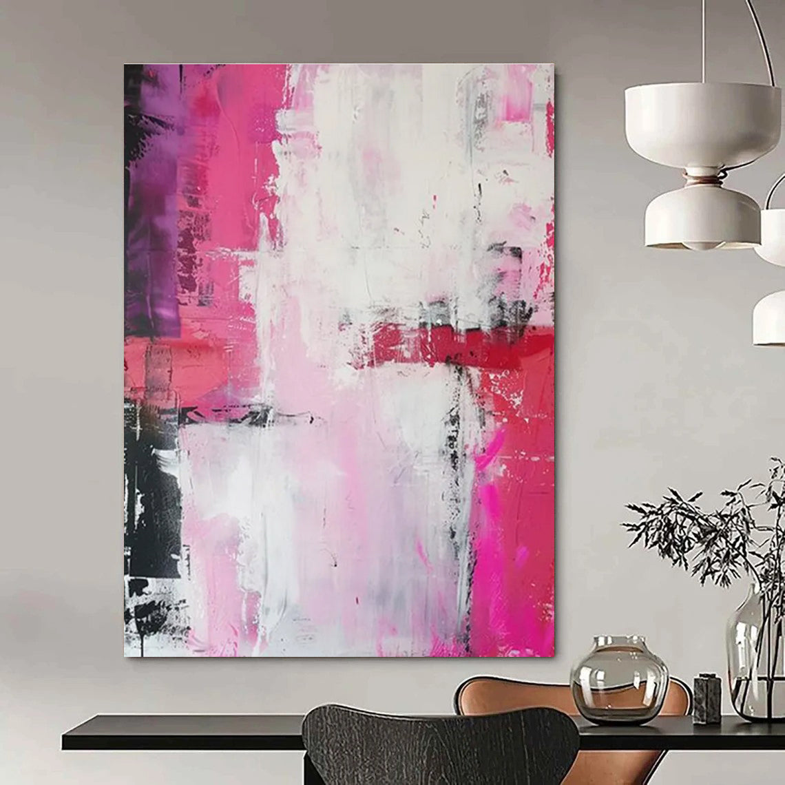 Pink - White Abstract Expression Painting for Feminine Home Studios HENG114