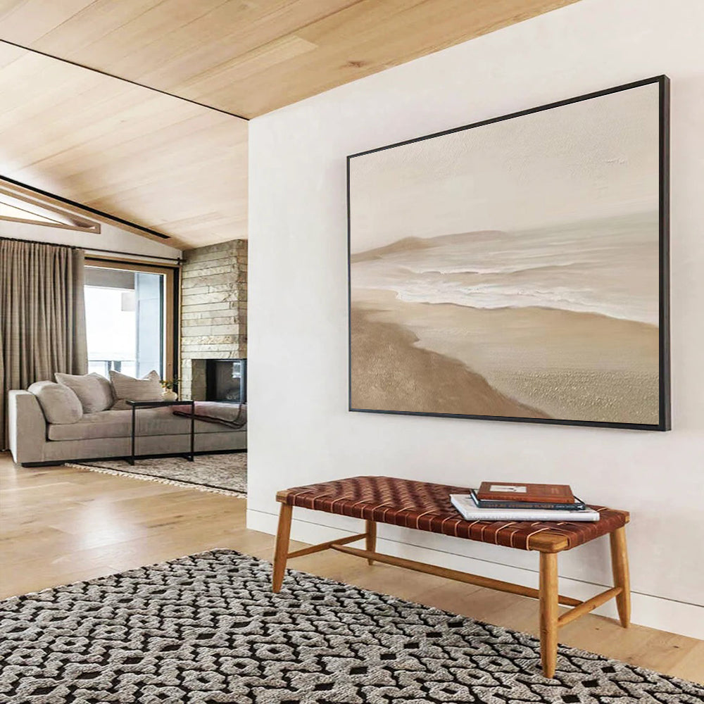 Beige Coastal Abstract Painting for Beachfront Hotel Lobbies YHT397