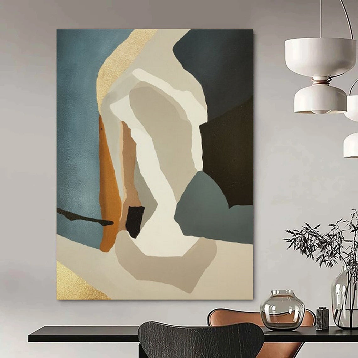 Geometric Shapes in Neutral Tones Abstract Painting for Modern Office Waiting Areas HENG145