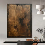 Vintage Deer Silhouette Mixed - Media Abstract Painting for Rustic - Style Cafes HENG475