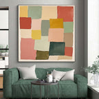 Pastel Geometric Squares Abstract Painting with Cheerful Simplicity WINK278
