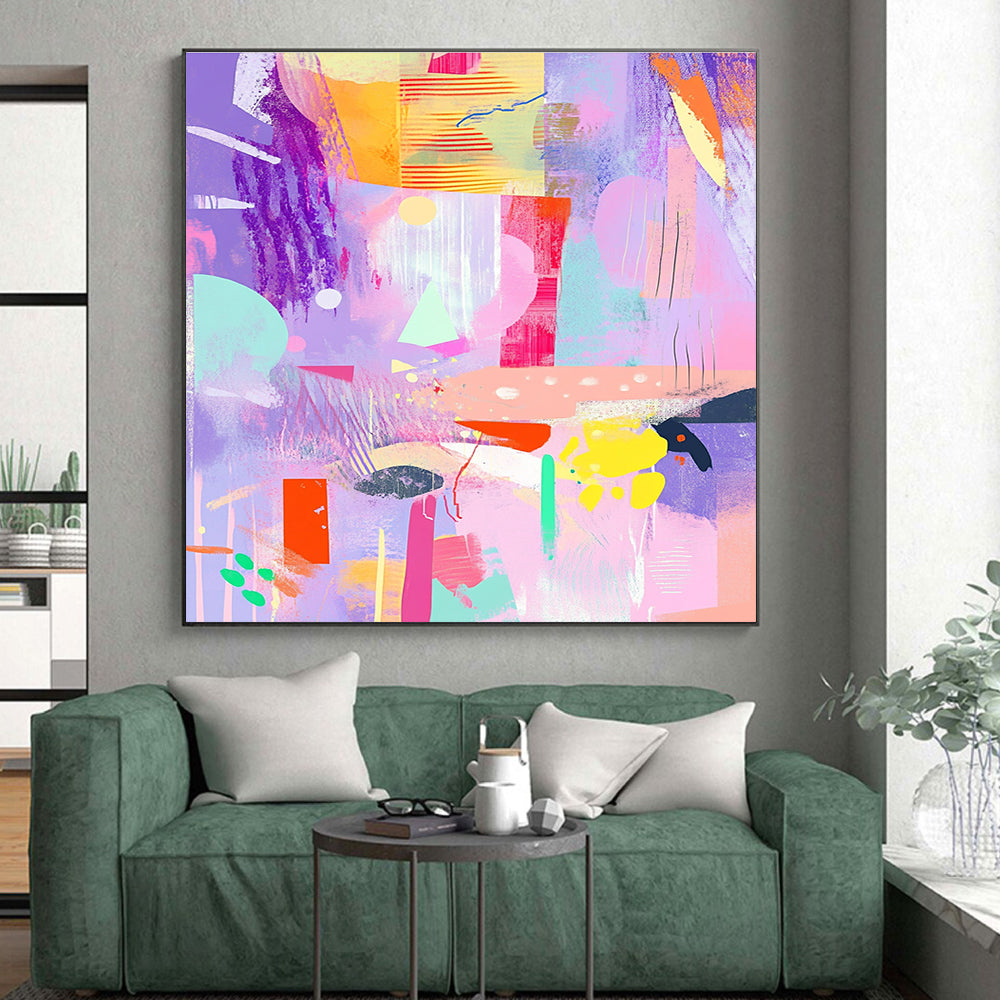 Pastel - hued Abstract Collage Painting with Dreamy Whimsy WINK299
