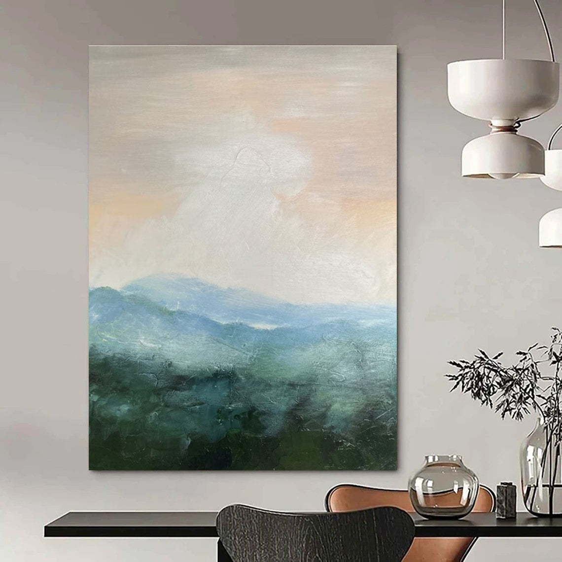 Misty Mountain Abstract Painting for Spa Retreat Relaxation Areas HENG010
