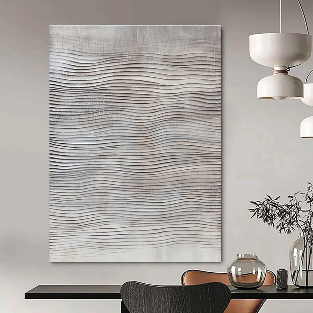 Light Grey Waves Subtle Abstract Painting for Sophisticated Spaces GAB1486