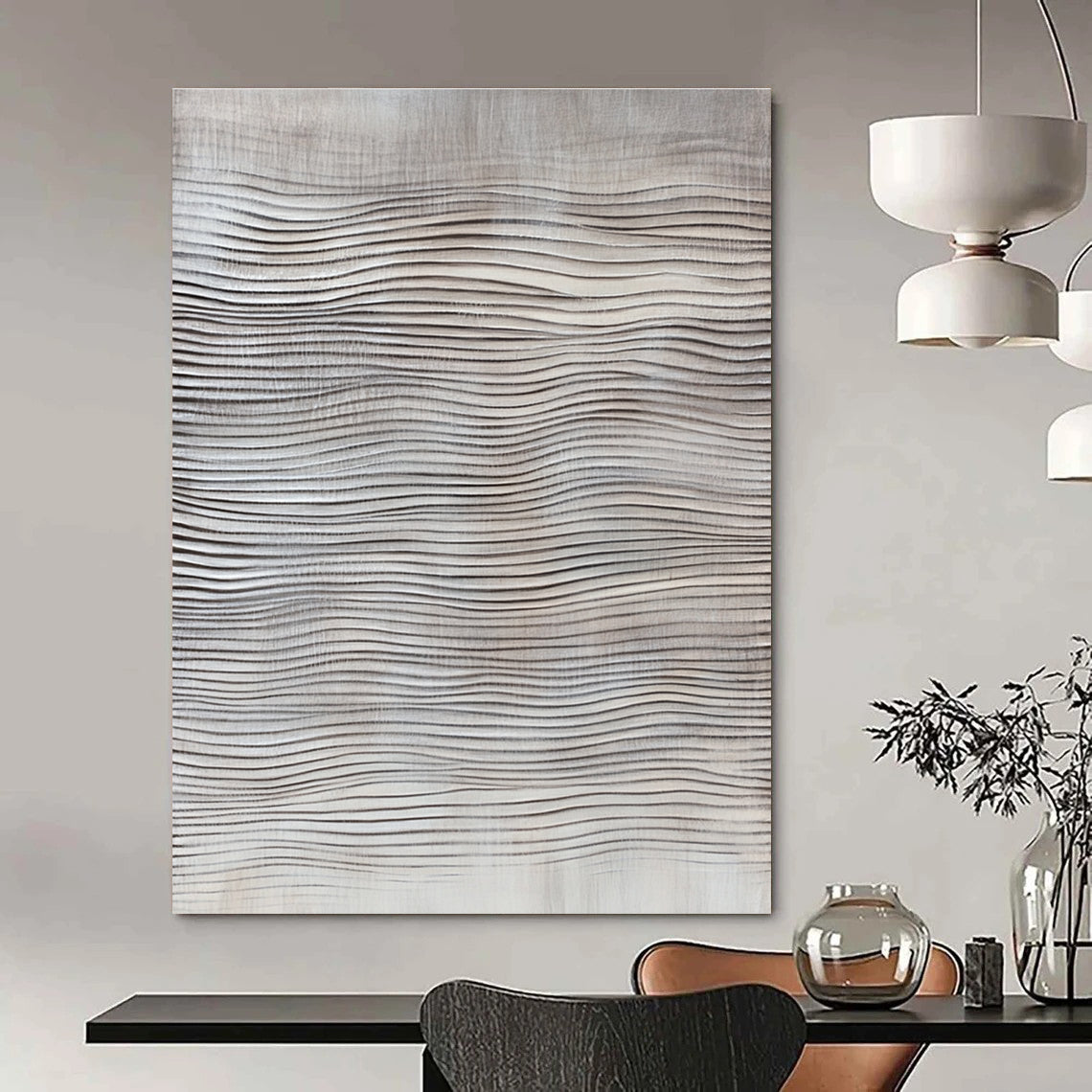 Light Grey Waves Subtle Abstract Painting for Sophisticated Spaces GAB1486