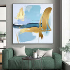 Minimalist Blue Gold Abstract Painting with Elegant Simplicity WINK582