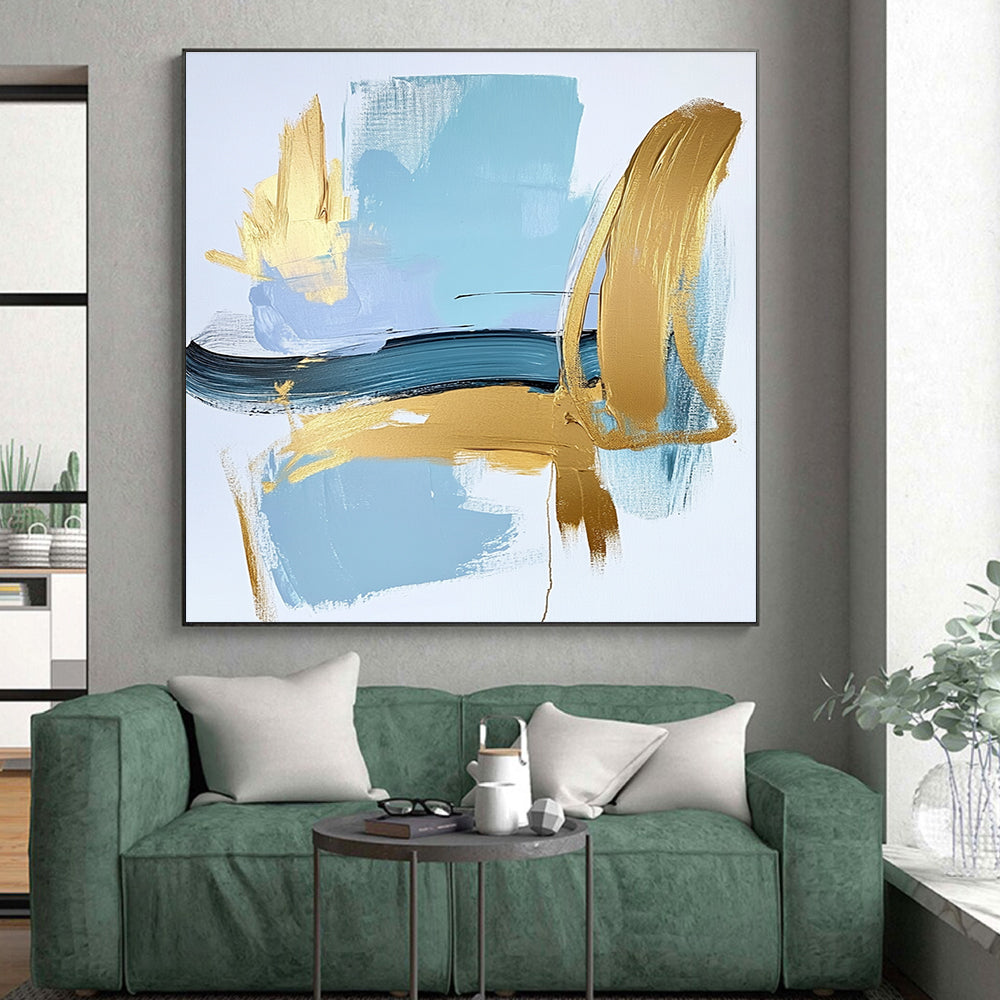 Minimalist Blue Gold Abstract Painting with Elegant Simplicity WINK582