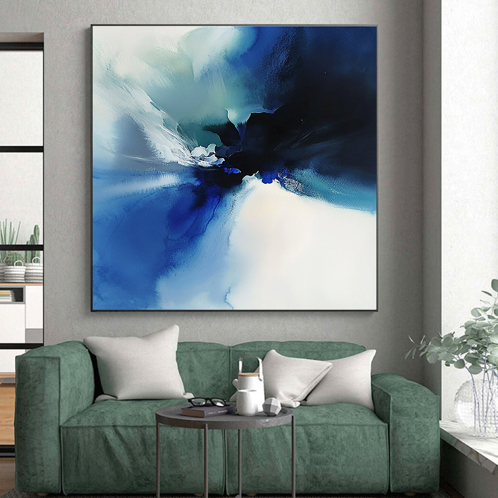 Blue Abstract Ink Fusion Painting with Ethereal Flow WINK389