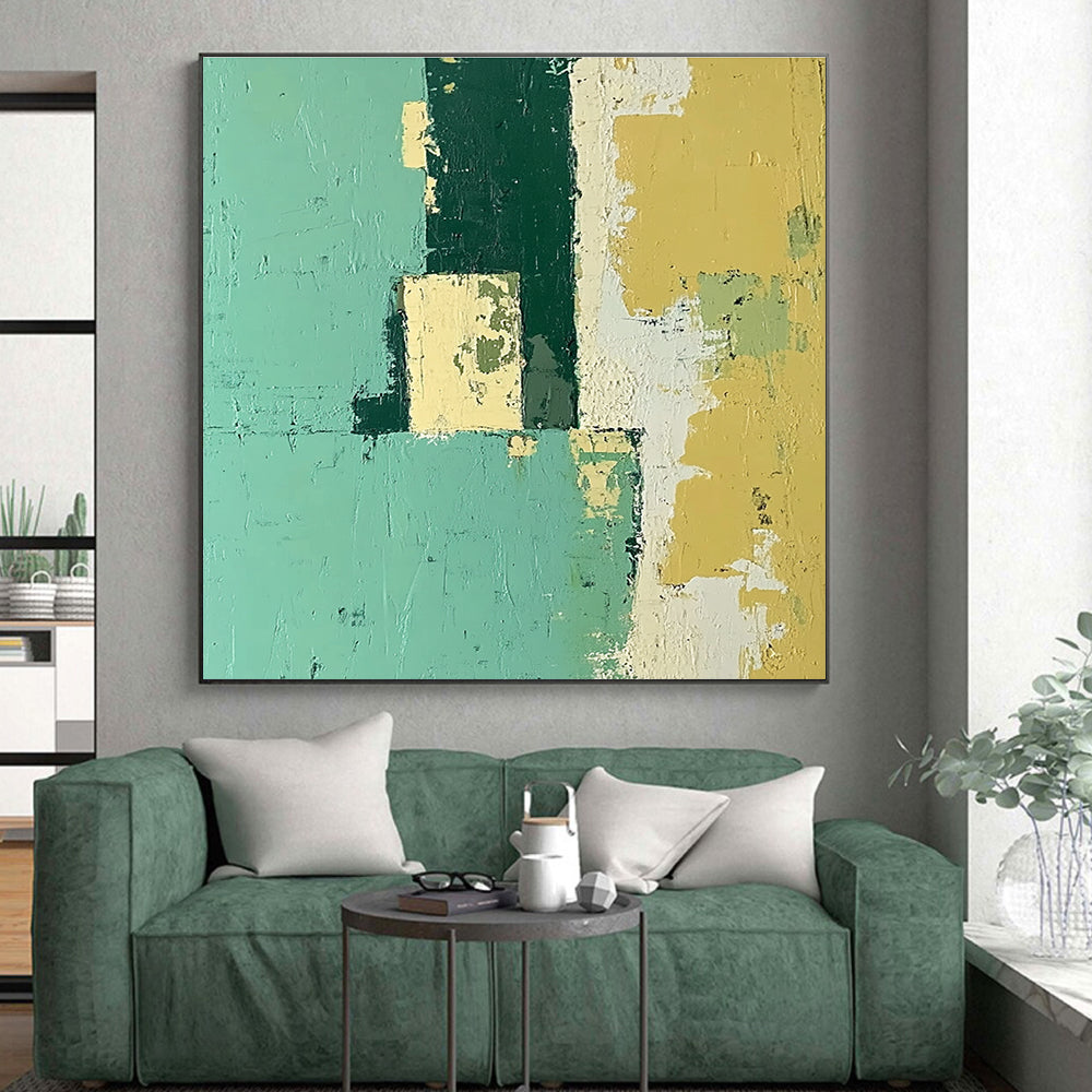 Teal and Yellow Blocks Abstract Painting with Cheerful Contrast WINK108