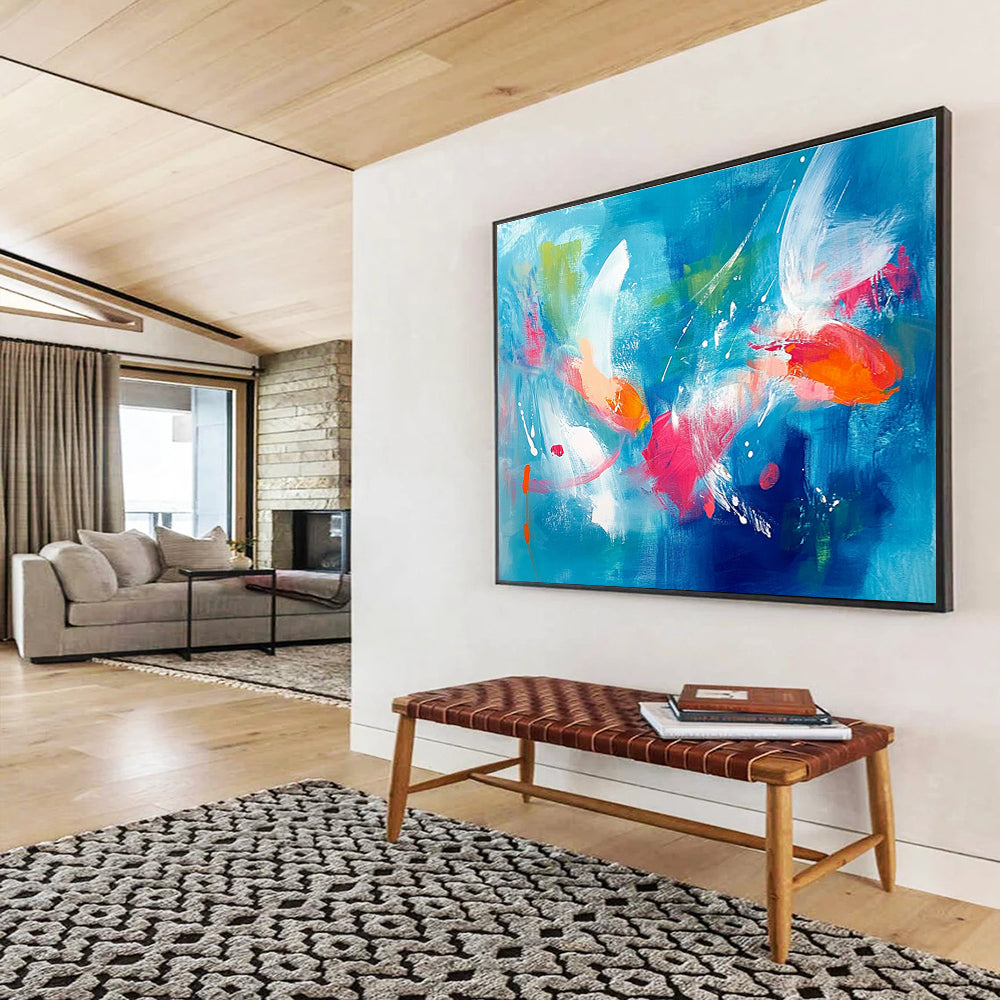 Koi Fish in Blue Abstract Painting with Energetic, Aquatic Beauty ABS466