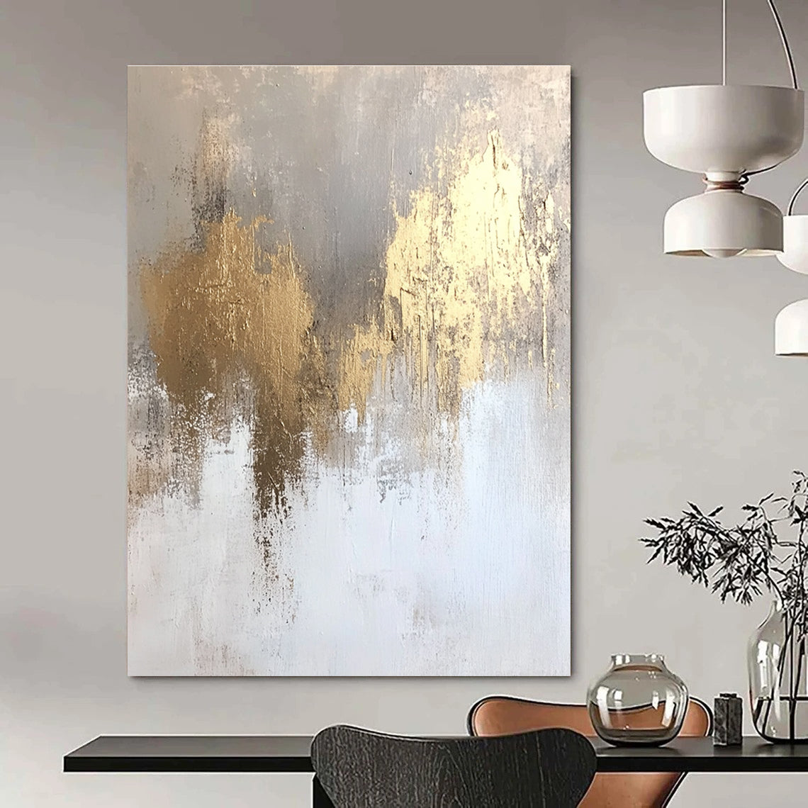 Gold Patch Abstract Painting for Minimalist - Inspired Dining Rooms GAB0996