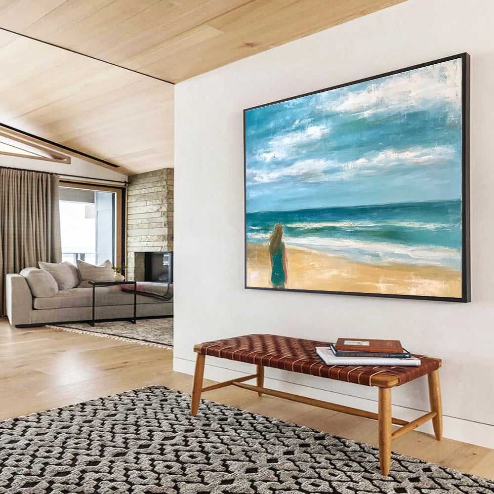 Beach Figure Abstract Painting with Calm, Coastal Serenity ABS520