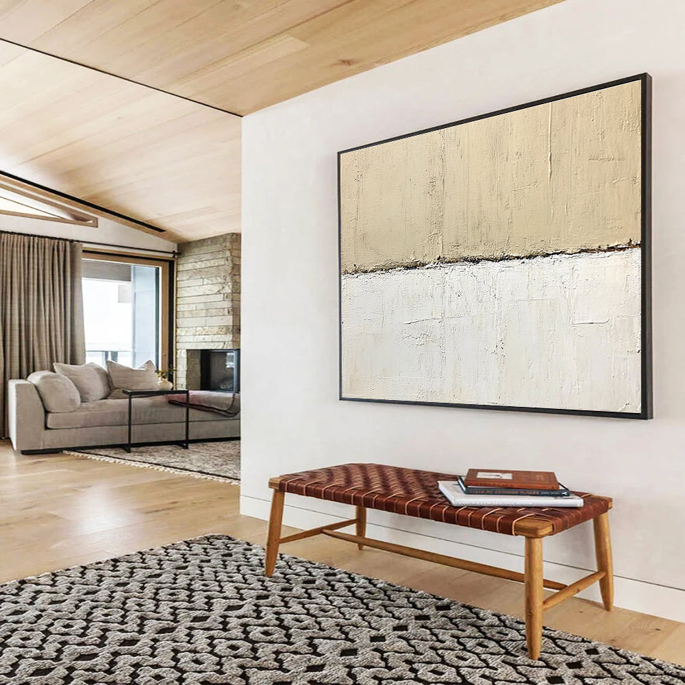 Minimalist Beige - White Divide with Textured Layers Abstract Painting ABS322