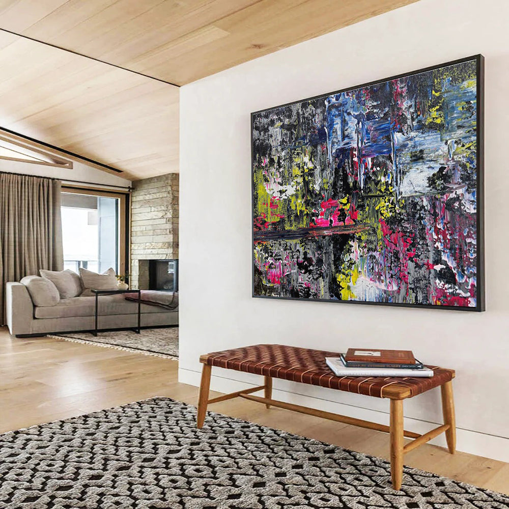 Vibrant Abstract Nightscape Painting for Lively Bar Lounges YHT338