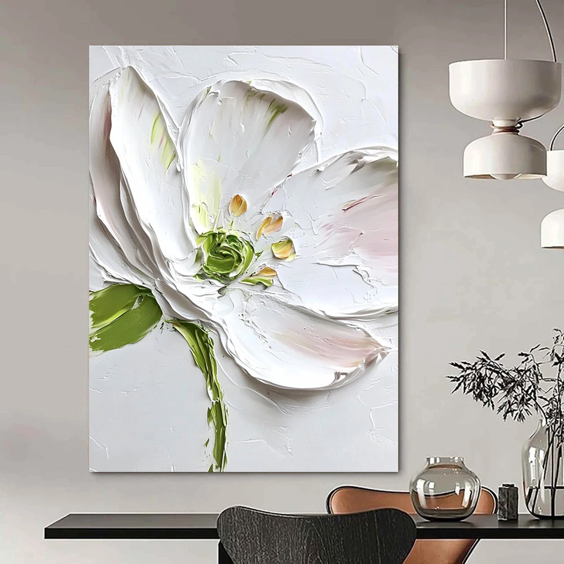 Textured White Flower Impasto Abstract Painting for Floral Lovers GAB1522