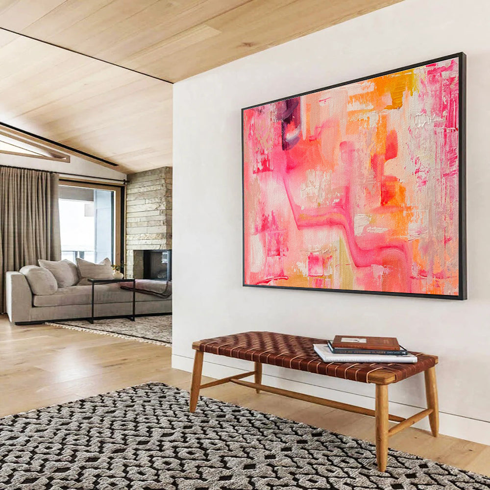Pink and Orange Abstract Flow Painting for Feminine Boutiques YHT360