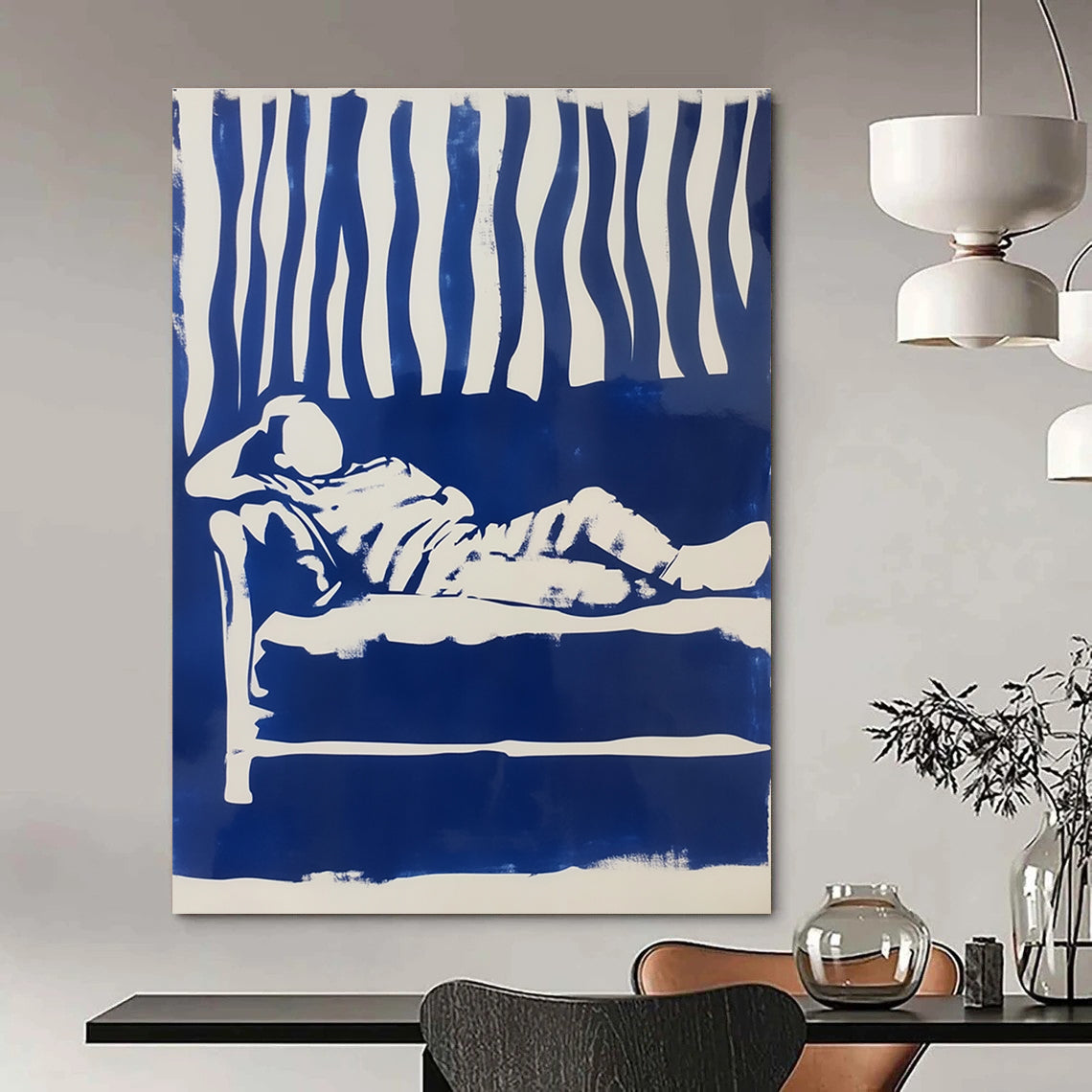 Blue and White Figure Minimalist Abstract Painting GAB0369