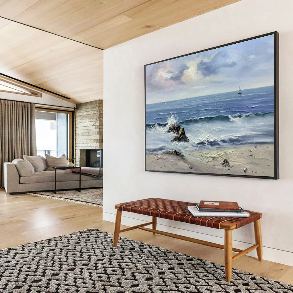 Seaside Serenity Abstract Painting for Coastal Living Rooms YHT190