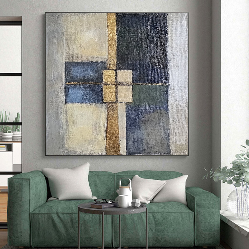 Geometric Color Block Abstract Painting with Metallic Accents WINK814