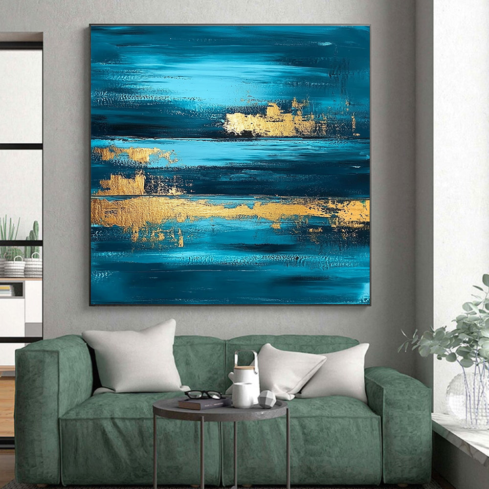 Deep Blue - Gold Abstract Layers Painting with Rich Depth WINK375