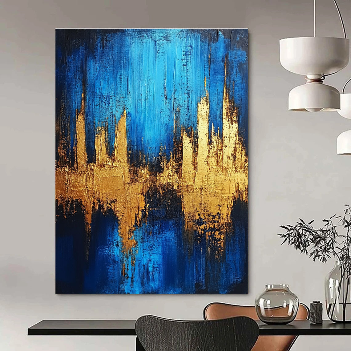 Blue and Gold Abstract Painting for Luxury - Styled Residences GAB1058