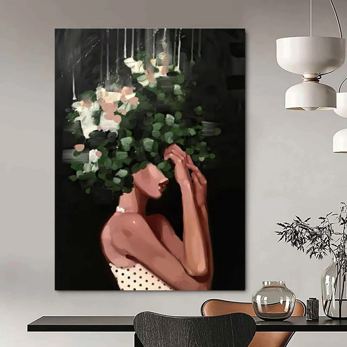 Woman with Floral Headpiece Painting for Bohemian - Styled Spaces HENG323