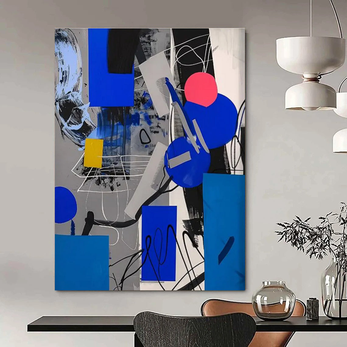 Blue - Gray Geometric Abstract Painting for Modern Office Lobbies HENG110