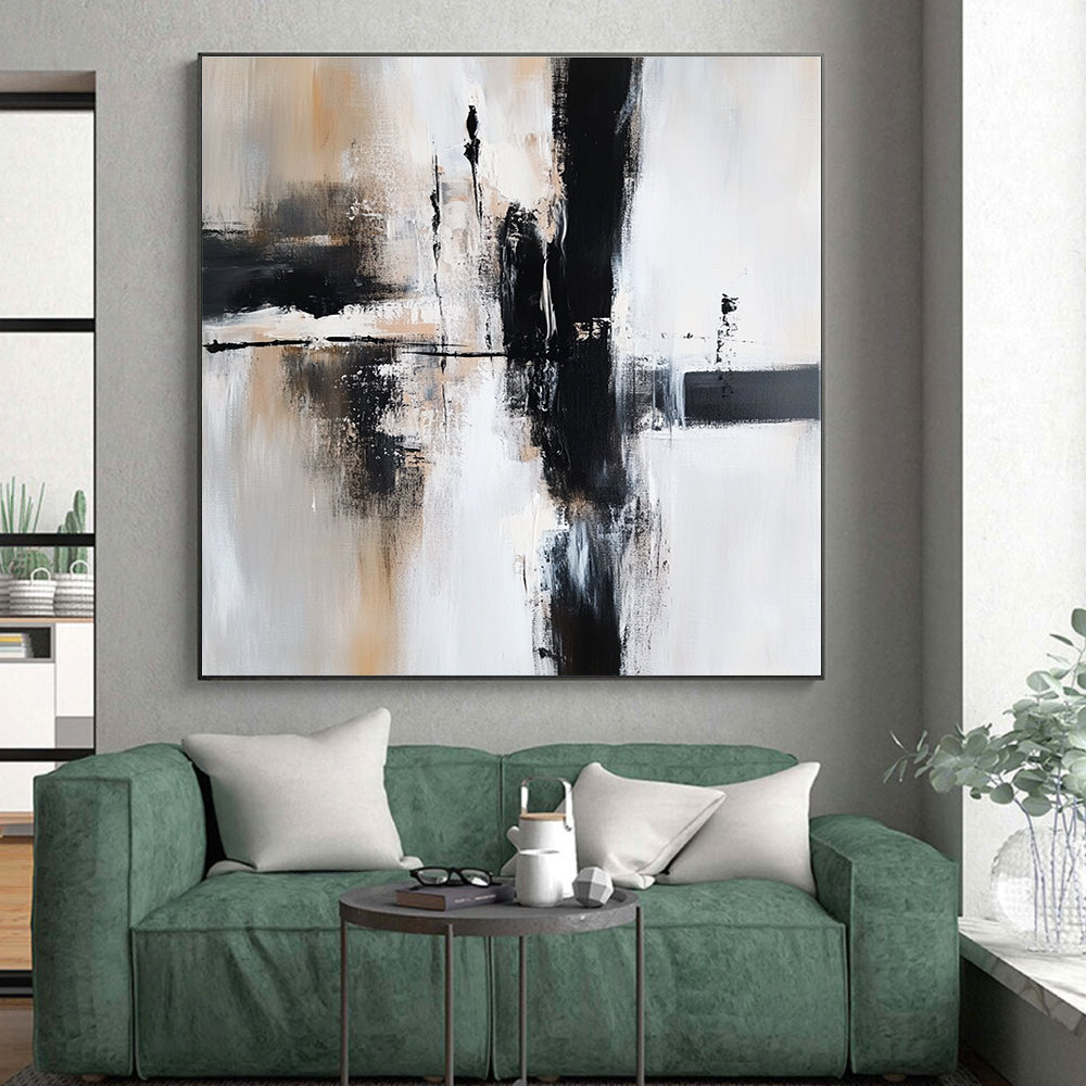 Dynamic Monochrome Abstract Painting with Evocative Mystery WINK509