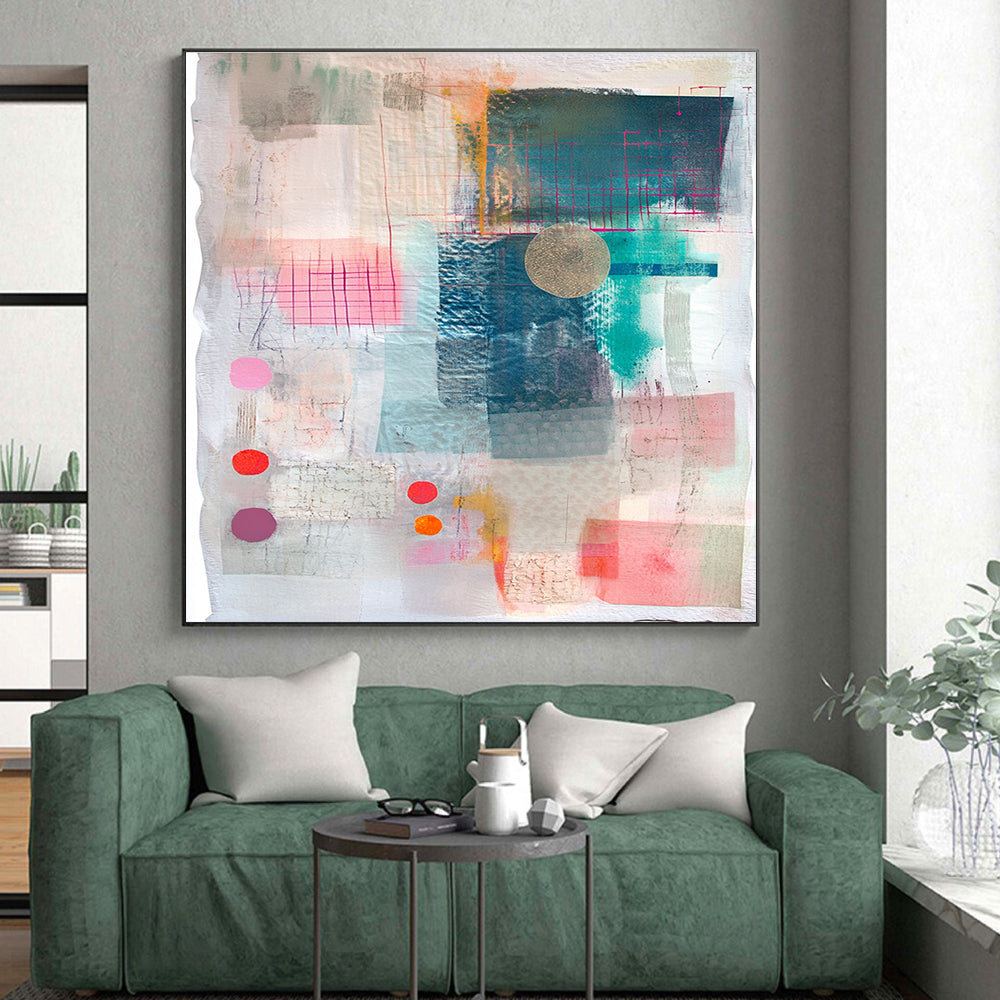 Grid and Color Collage Abstract Painting with Structured Creativity WINK203