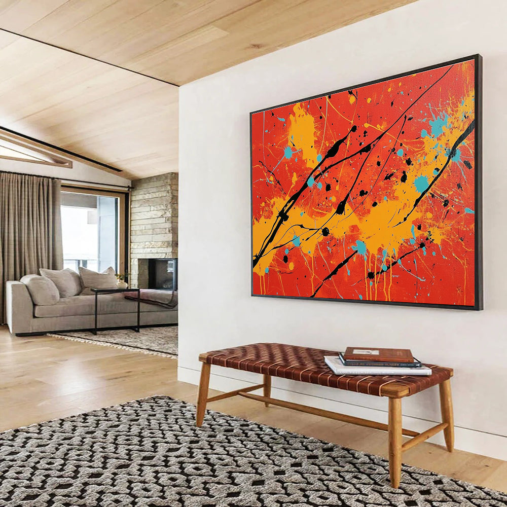 Energetic Red - Orange Splatter Expressionist Abstract Painting ABS122