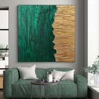 Green and Gold Abstract Painting with Textured Surfaces WINK835