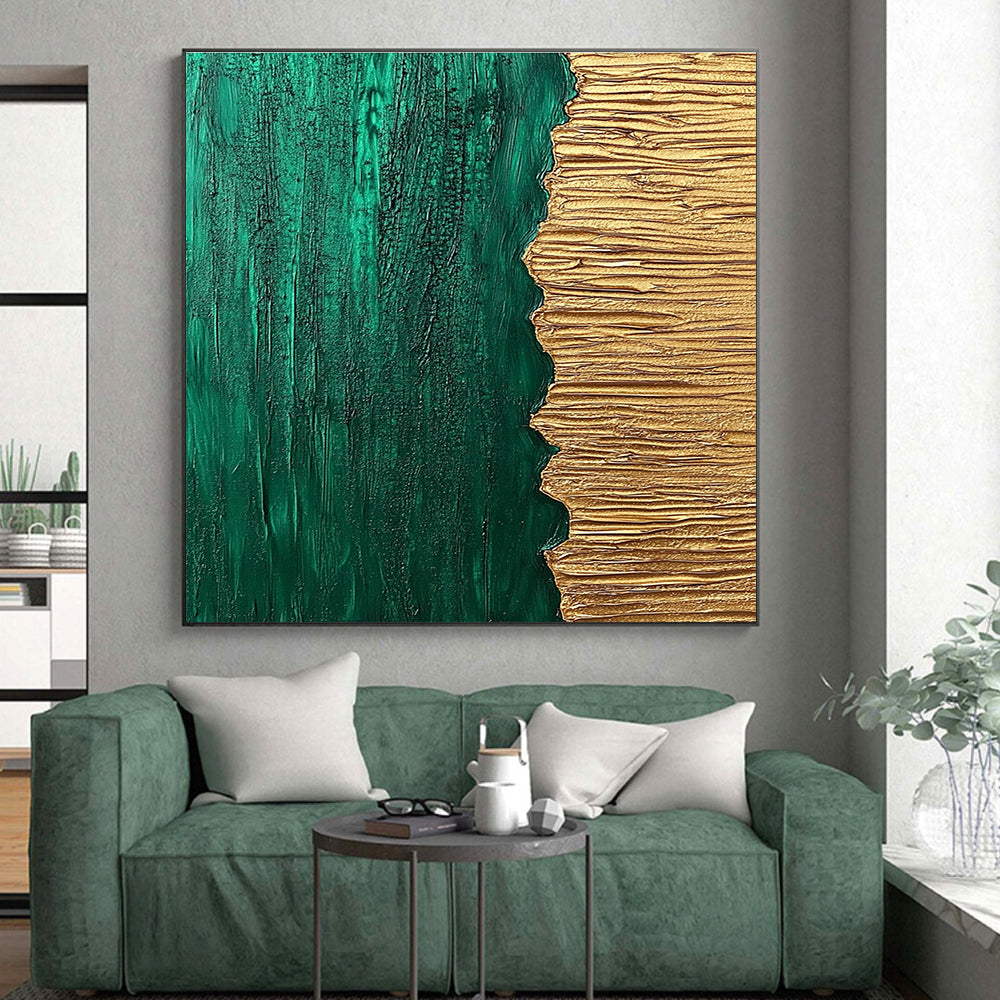 Green and Gold Abstract Painting with Textured Surfaces WINK835