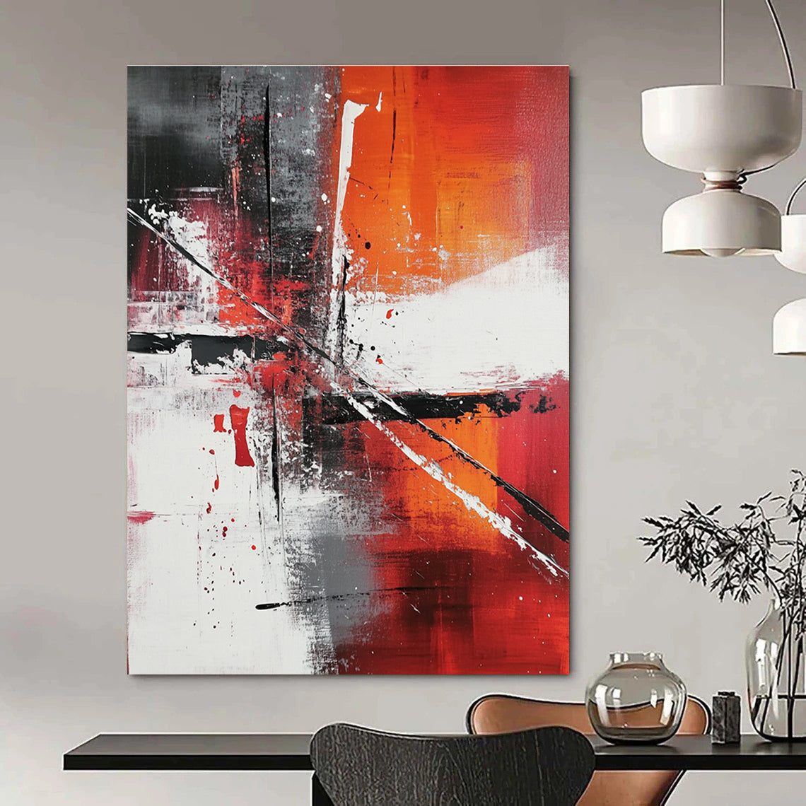 Vibrant Red and Orange Abstract Energetic Abstract Painting for Bold Interiors GAB1401