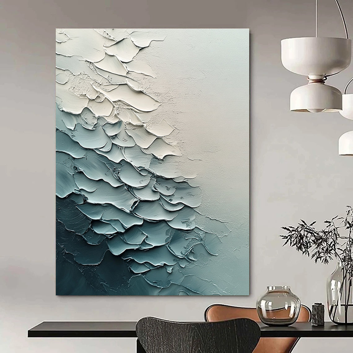 Blue Textured Waves - Minimalist Abstract Painting GAB0636