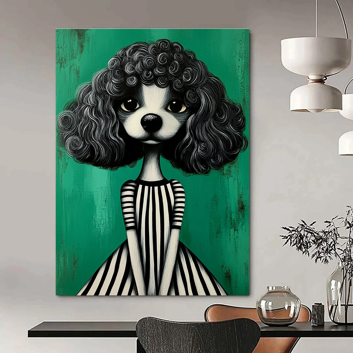 Whimsical Curly - Haired Dog Portrait Abstract Painting GAB0031