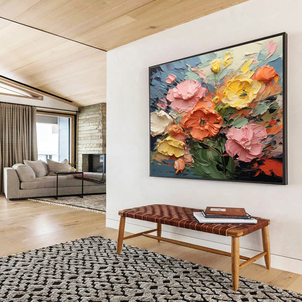 Textured Flower Bouquet Abstract Painting for Elegant Home Offices YHT295