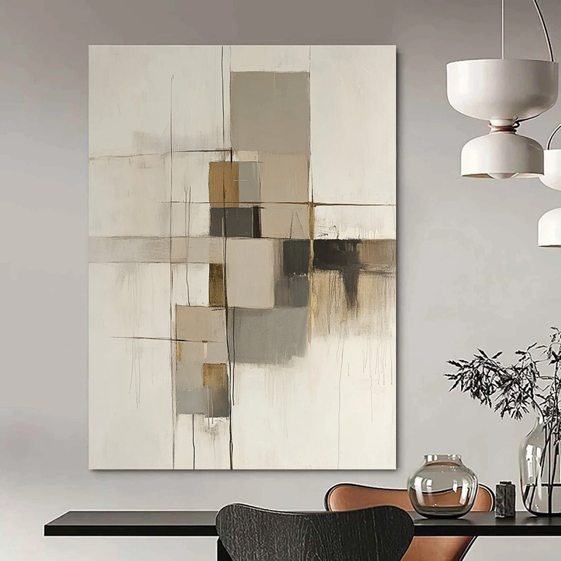 Neutral Geometric Abstract Painting for Mid - Century Modern Offices GAB1214