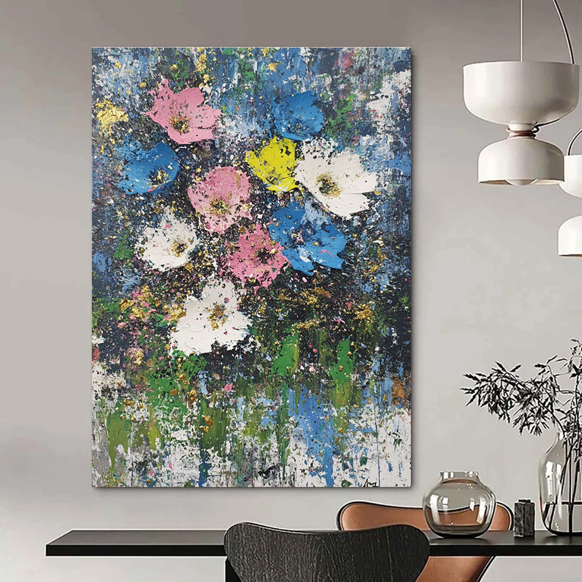 Colorful Flower Burst Textured Floral Abstract Painting GAB0241