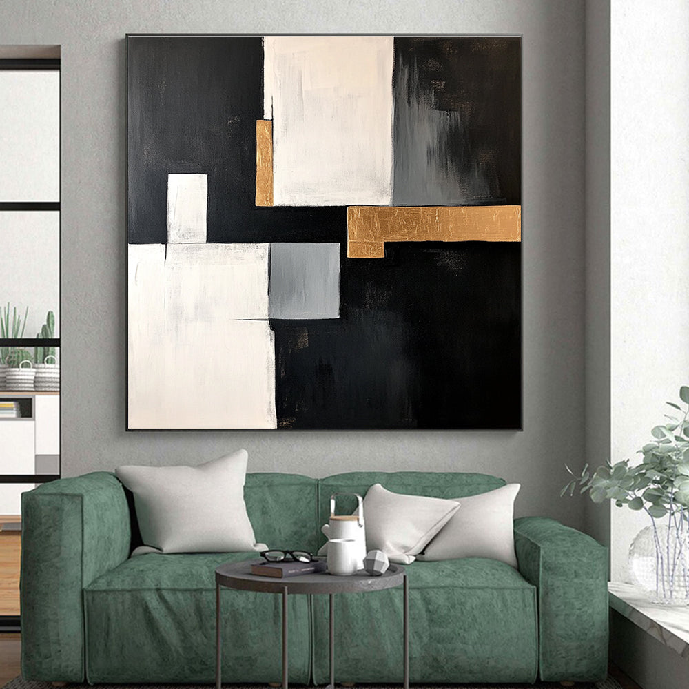 Geometric Abstract Painting with Gold Accents and Modern Elegance WINK508
