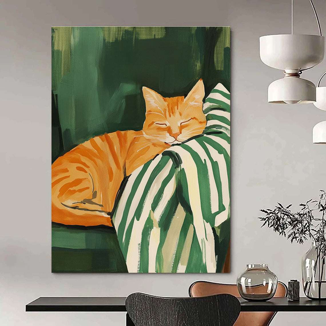 Sleeping Orange Cat Abstract Painting of Cozy Feline Charm GAB0150
