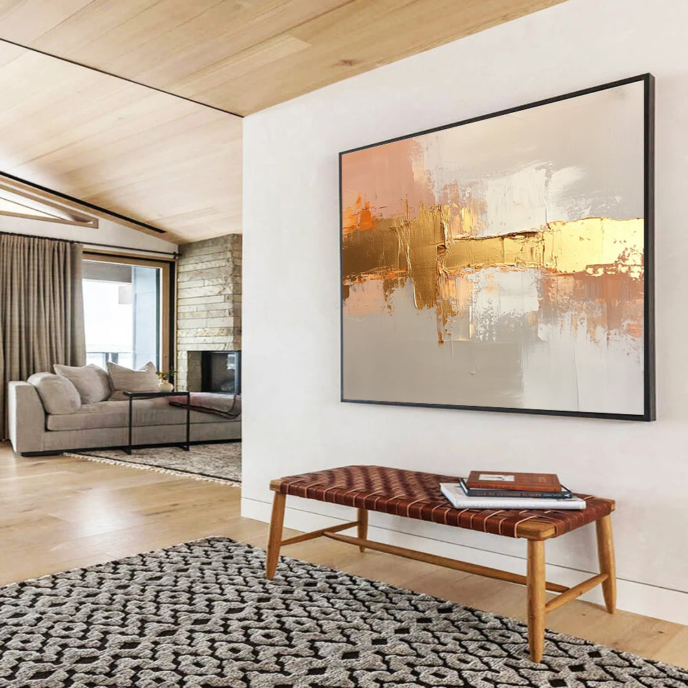 Gold and Beige Abstract with Textured Layers Abstract Painting ABS375