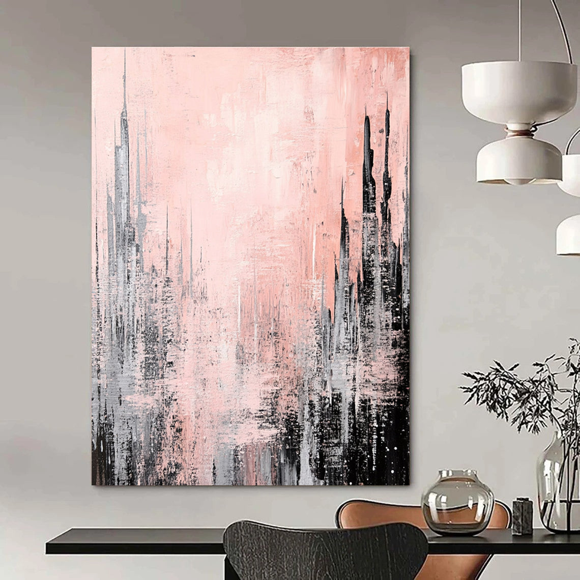 Pink Cityscape Abstract Painting for Feminine - Themed Cafes GAB0792