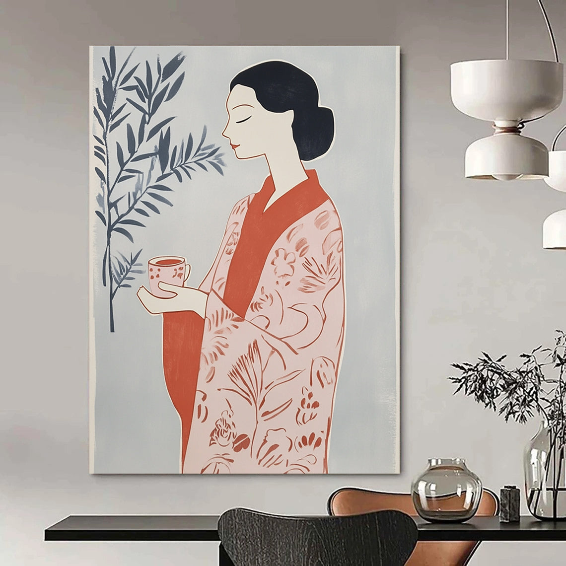 Woman with Tea Abstract Painting for Asian - Inspired Tea Rooms GAB1353