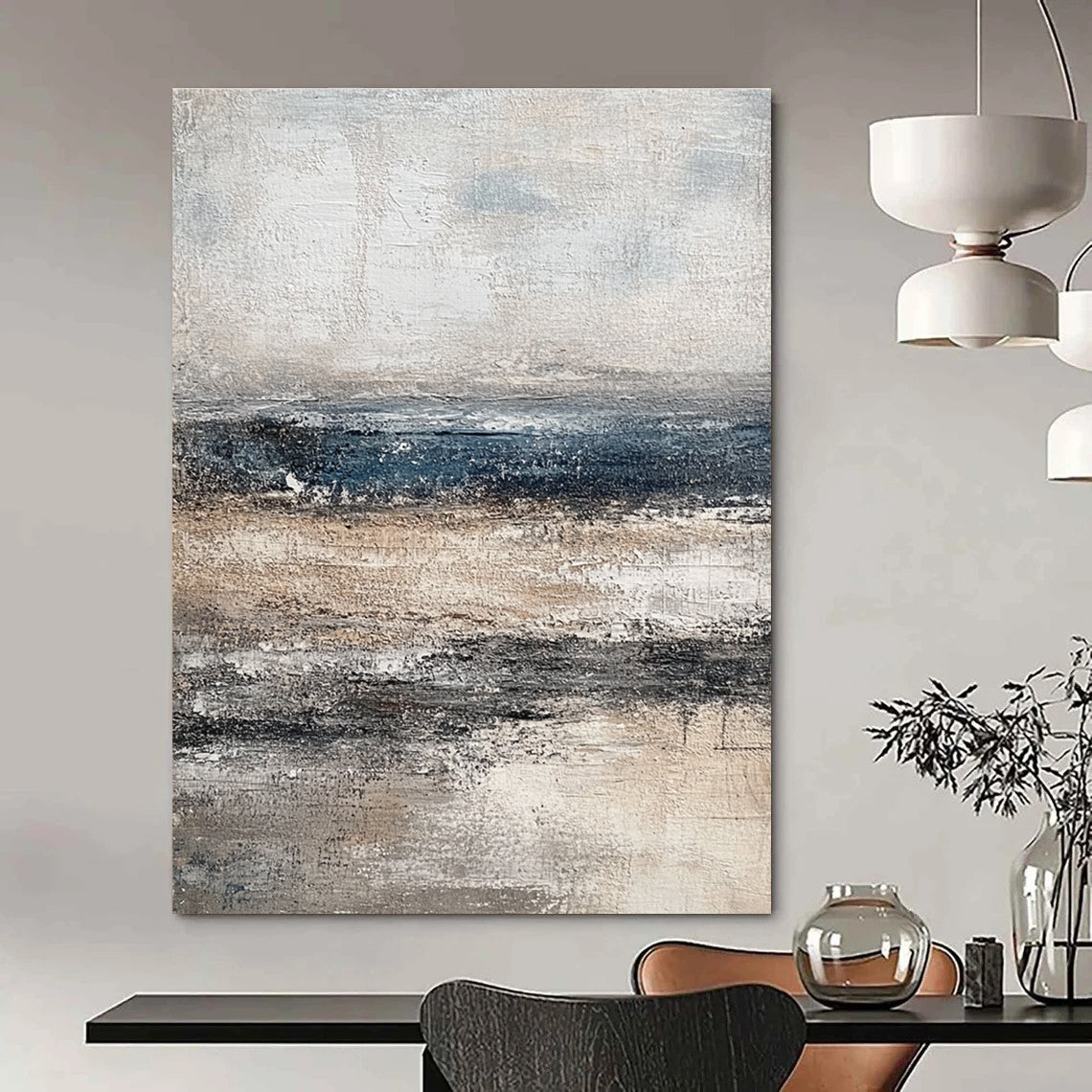 Gray and Blue Sea Abstract Painting for Coastal - Inspired Homes GAB0976