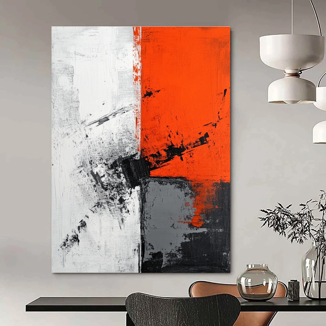 High - Contrast Geometric Abstract Painting for Corporate Boardrooms GAB0878